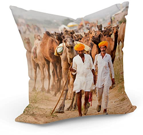 Kissenhülle Kissenbezug Konvoi Kamele in Indien Wüste (40 x 40 cm)