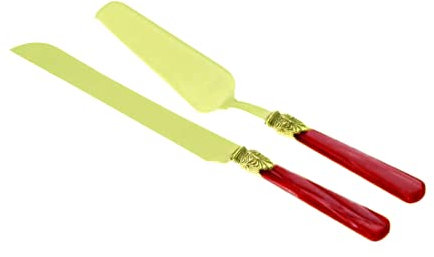RIVADOSSI Coppia Dolce Set Coltello e Pala Torta Elena Acciaio Inox Oro Bordeaux