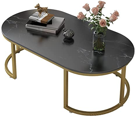 YXDFG Couchtisch Aus Nordischem Marmor,Kreativer Beistelltisch Aus Metall,Ovaler Couchtisch,Mode Schmiedeeisen Wohnzimmertisch,Startseite Wohnzimmermöbel Couchtisch,Schwarz,100×60×47cm