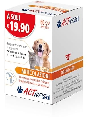 Active Pet Articolazioni, Mangime Complementare di Supporto al Metabolismo Articolare in caso di Osteoartrite, per Cani e Gatti - 1 Confezione da 60 Compresse