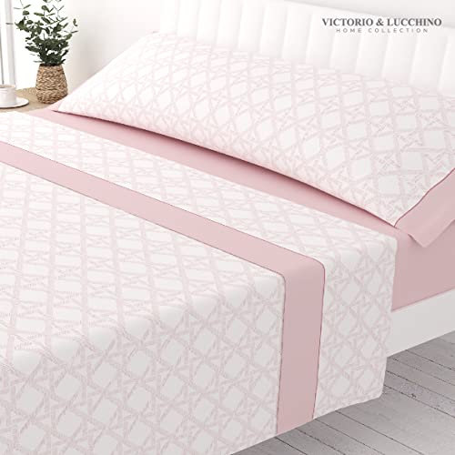 Victorio & Lucchino Juego de Sábanas Estampadas de Verano Algodón/Poliéster (Cama 90cm (1 Almohada), Alessia - Rosa)