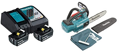 Makita Power Source Kit (2X Werkzeugakku mit Ladestation, Ersatzakkus für Elektrowerkzeuge von Makita) 197570-9 & DUC254Z Akku-Top Handle Kettensäge 18V (ohne Akku, ohne Ladegerät)