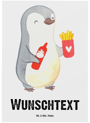 Mr. & Mrs. Panda Postkarte personalisiert Pinguin Pommes - Personalisierte Geschenke, Geschenk für Frauen, Mitbringsel, Hochzeitstag, grußkarte, Karte mit Namen, Freundin, Hocheitstag, Grußkarten