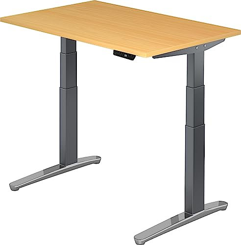 bümö elektrisch höhenverstellbarer Schreibtisch 120x80 cm mit Memory-Steuerung - Design Schreibtisch höhenverstellbar elektrisch, elektrischer Schreibtisch Buche, Gestell Graphit/alu