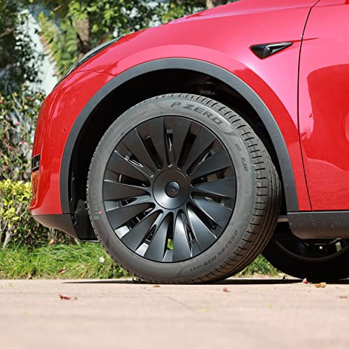 CYBERBEANS 4-teilig für Tesla Model Y Zubehör Radkappen 19 Zoll Radabdeckungen Lenknabenkappen Felgenschutz Ersatzset Mattschwarz 2023 2024 2025
