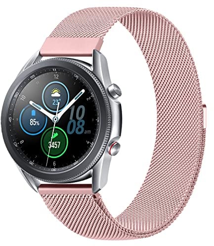 Amzpas 22mm Uhrenarmband Metall Ersatz Armband für Herren Damen, 22mm Universal Smartwatch Ersatzarmband, Mesh Edelstahl Metall Magnet Armbänder, Rosa