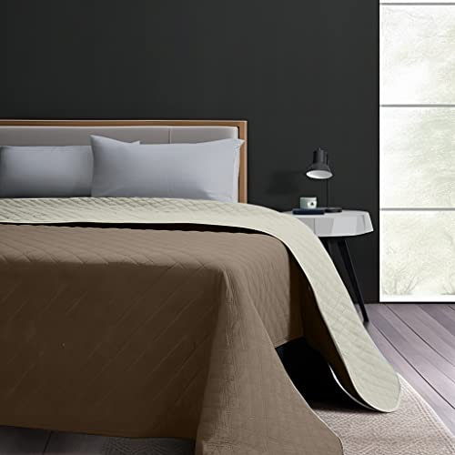 CosìCasa Gesteppte Tagesdecke für Einzelbett, elegant, gesteppt und leichte Steppdecke, ideal für 4 Jahreszeiten, wendbares Design, zweifarbig, modern [170 x 250, Taupe/Creme]