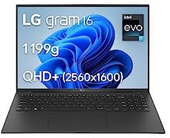 LG gram 16Z90R-G.AD75F - PC portable 16 1199g, écran IPS QHD+ 16:10, Plateforme Intel Evo i7-1360P, RAM 32Go, SSD 512Go NVMe, Intel Iris Xe, Thunderbolt 4, Windows 11, Clavier AZERTY, Noir
