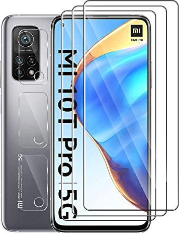 Pcircb [3 Piezas] Protector de Pantalla para Xiaomi Mi 10T Pro +[3 Piezas] Protector de Lente de cámara, Cristal Templado [Sin Burbujas] [9H Dureza] HD Cristal Vidrio Templado