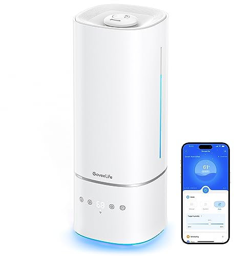 GoveeLife Smart 6L Humidifiers for Home Large Room, Top Fill Coll Mist Humidifiers for Bedroom Last Up to 40H, Dual 360° Rotation Nozzles, Voice Control, WiFi Essential Oil Diffuser for Baby, Plants