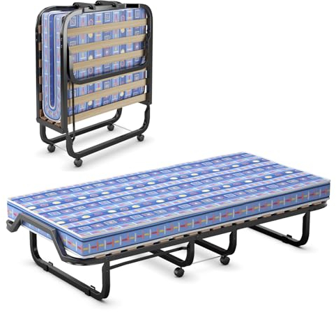 GOPLUS Gästebett 80×200cm, Klappbett mit Metallgestell & Memoryschaum-Matratze, Einzelbett mit 4 Universalrädern für Büro, Schlafzimmer & Wohnzimmer (Blau, 80×200 cm)