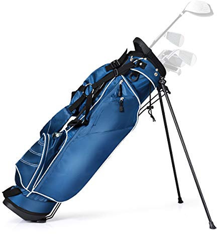 GYMAX Golf Stand Bag, Professional Golf Club Bag with 4 Way Divider, 4 Storage Pockets and Adjustable Shoulder Strap, Waterproof Golf Carry Bag for Men & Women (Blue)