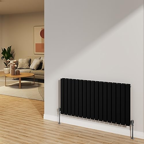 NRG 600x1156mm Black Radiator Horizontal Flat Panel Bathroom Designer Double Rad Central Heating
