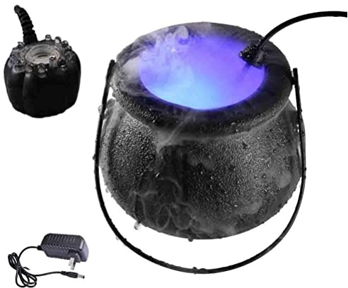 Halloween-Hexenkessel mit Nebelmacher, Schwarzes Hexenglas mit Buntem Licht, für die Herstellung von Nebelrauch auf der Feiertagsparty(schwarzer Topf)