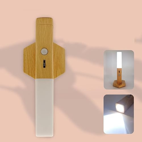 LED Holz Wandleuchte Innen Wandlampe mit Bewegungsmelder Magnetische Bettlampe Batteriebetriebene Flurlampe Tischlampe für Wohnzimmer Schlafzimmer Treppenhaus Batterie nicht enthalten,White light