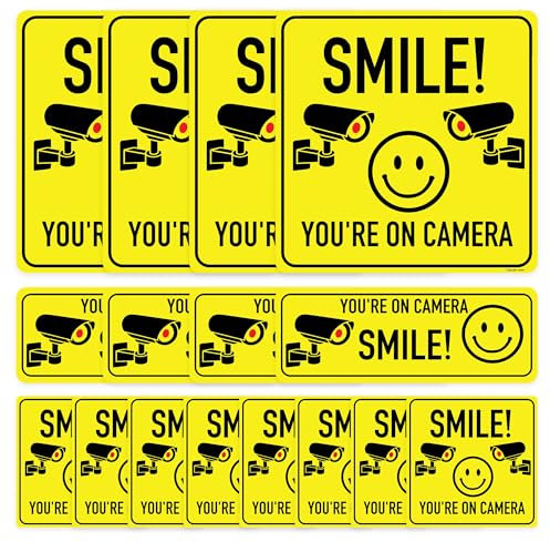 RDLCAR Smile You Are on Camera Sign CCTV In Operation Sign High Tack Self Adhesive Vinyl Indoor and Outdoor CCTV Signs PVC Material Sizes 15x15cm Large 15x5.5cm Medium 7.5x7.5cm Small