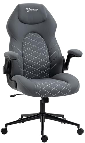 Vinsetto Bürostuhl, Ergonomischer Schreibtischstuhl, Computerstuhl mit Wippfunktion, Verstellbaren Armlehnen, Drehstuhl mit Weichem Kissen, Mikrofasertuch, Dunkelgrau