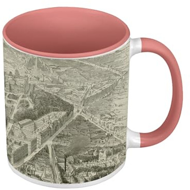 Tasse Farbe Premium Qualität Rosa – Design Ancien Jardin du Luxembourg Paris Vintage Schwarz und Weiß – Tasse mit Henkel und farbigem Innenfutter