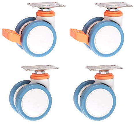 Swivel Castor,Furniture Caster,Heavy Duty Double 3 in Medical Wheels,PU Swivel Caster Wheel,Furniture Caster,for Hospital Trolley Electronic Equipment,Top Plate Fitting,4Pcs(Brake) ( Color : Brake+uni