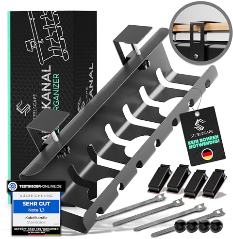 Steelscape Kabelkanal Schreibtisch zur optimalen Kabelführung [OHNE Bohren] - Kabelmanagement Schreibtisch - Kabelhalter Schreibtisch Kabel Management für Schreibtisch 1er Set Schwarz