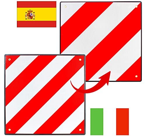 Aluminium warning sign for Italy/Spain, 50 x 50 cm, reflective for bicycle carrier, rear trailer, caravan