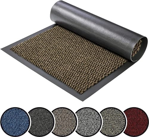 GULLAMBO Indoor Door Mat, Non-Slip Washable Front Door Dirt Trapper Entrance Mat, Rubber Backed, Low Profile Absorbent Floor Mats, 40 x 60 cm Brown