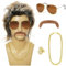 EMAGEREN 80er Jahre Outfit Vokuhila Perücke Herren 5er Set 70er 80er Kostüm Herren Vokuhila Perücke Herren Vokuhila Perücke Braun Lockig Retro Disco Punk Rocker Perücken Halloween Party Kostüme