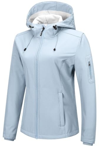 Outdoor Ventures Jacke Damen Wasserdichte Atmungsaktiv Softshelljacke - Übergangsjacke Winddichte Regenjacke Funktionsjacke mit Kapuze Himmelblau XL