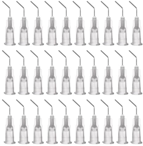 QUARKZMAN 100 Stück Stumpfe Dosierspitzen, 22 Gauge 45 Grad Gebogene Kanülen 0,45 abgewinkelte Dispensernadel mit Luer-Bogen Stumpfe Nadel für Öl- oder Klebstoffapplikator, Grau