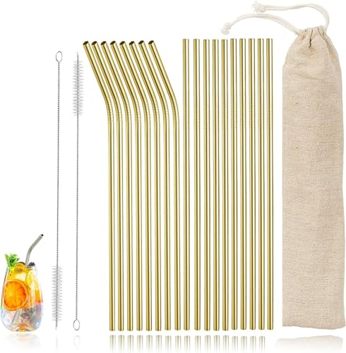 Paille en acier inoxydable pour boisson aux jus de fruits, Cocktail réutilisable doré