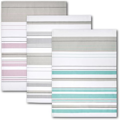 Dyckhoff Geschirrtuch 3er Set 'Streifenvielfalt' 50 x 70 cm Grau/Türkis/Pink