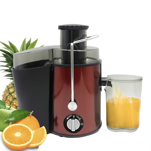 Centrifugadora Extractor de jugo, 400W Centrifugadora Frutas y Verduras de 3 Velocidades, Depósito de pulpa con 1.5L &Cuenco para jugo de 500 ml, 12000 rpm Jugo casero de frutas y verduras (Rojo)