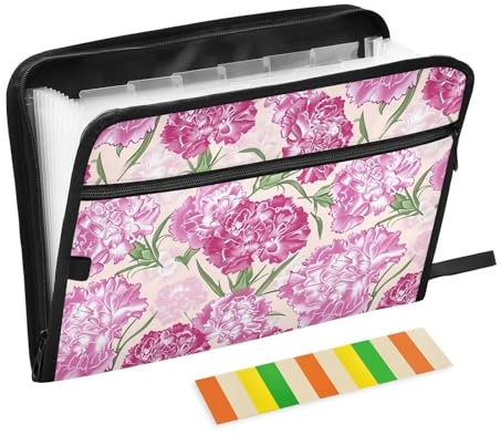 Chemise extensible rose pastel avec étiquettes adhésives, 13 poches accordéon avec fermeture éclair