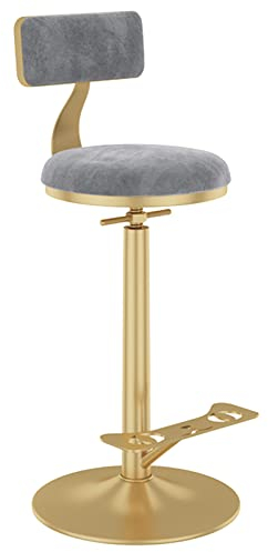 Barhocker aus Metall, verstellbarer Drehstuhl mit abnehmbarer Rückenlehne, runde Basis mit goldenem Pedal, Home Island Dining Barhocker (Größe: 65–80 cm, Farbe: Grau) (Grau 65) (Gold 65) Chaser of
