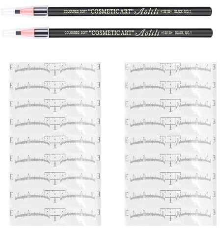 Paquete de 100 Reglas para Cejas Desechables con 1 Caja de Lápiz de Cejas, Adhesivo Plantilla de Cejas Regla a Escala Precisa, Herramienta de Maquillaje de Guía de Plantillas de Microblading