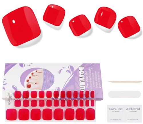 Semi Cured Gel Nail Strips- 32 Pcs Nail Wraps,Red Toenail Stickers, Works with Any UV Lamp - Easy to Carry Holy Gels& Use and Remove，Suitable for Both Girls and Women