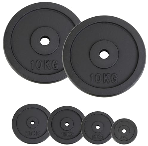 ALPIDEX Hantelscheiben Set Gewichte Gusseisen 5 kg | 10 kg | 15 kg | 20 kg Gewichtsscheiben 30 mm Hantelgewicht, Farbe:2 x 10 kg