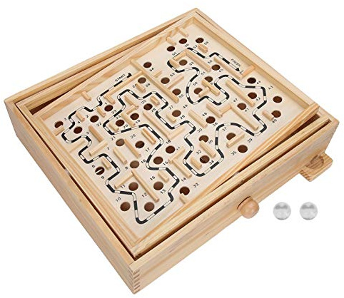 Labyrinth game made of wood with two steel ks, puzzle game for adults and labyrinth board game