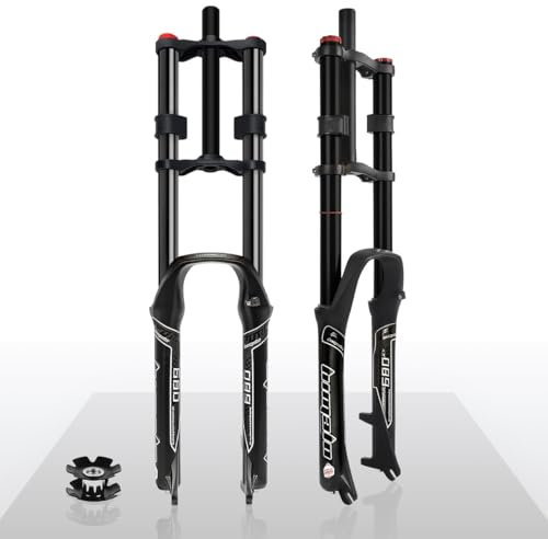 BSFHQS Forcella Bicicletta da Montagna Downhill 26/27.5/29 Pollici Freni A Disco 150mm Corsa Forcella Ammortizzata 9mm QR 1-1/8 Dritto Aria Mountain Bike Forcella Rimbalzo Regolabile(Black,26inch)