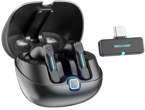 SW5 Auricolari wireless per telefono,cellulare,PC,laptop,desktop, cuffie in-ear IPX4 con 2,4 GHz Dongle a bassa latenza 20 ms, cuffie con microfono Bluetooth 5.4 per lavoro, ufficio, conferenza