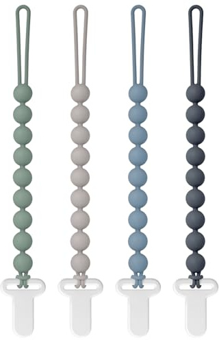 Pacifier Clips Silicone, 4-Pack Pacifier Holder Clip with Stylish Round Design, 100% Food Grade Silicone, Safe Essentials for Newborns Baby Boys and Girls