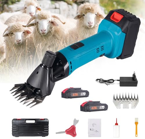 Schafschermaschine, 500W 2600Mah Schermaschine Pferd 2400r/min Kabellos Schafschermaschine Akku tragbar 6-Gang Schäfer Schermaschine mit 2 Akkus für Schafen Ziegen Alpakas Ochse (13 gerade Zähne)