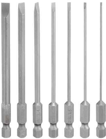 QUARKZMAN 7-teiliges Schlitz-Schraubendreher Bit Set SL1,6/SL2,0/SL2,5/SL3,0/SL4,0/SL5,0/SL6,0 S2 Stahl 1/4 Zoll Sechskantschaft 4 Zoll Länge Magnetische Bitsatz Flachkopf-Bohrer-Bits