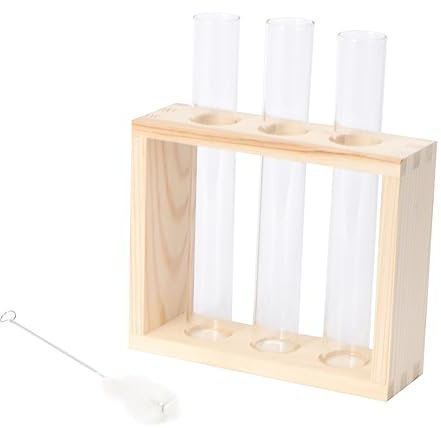 Yardwe Glasrohr Hängepflanze Wanddeko Hydrokulturpflanzentopf Blumenvase Mit Holzständer Für Innenraumdekoration Glasrohrvasen Für Pflanzen