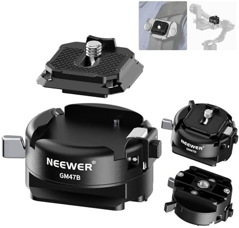 NEEWER GM47B Quick Release Plate Kit, Anti Twist Auto Lock Square QR Camera Tripod Mount Adapter & Clamp Base Compatible with Arca Swiss DJI Ronin RS 4 Pro RS 3 RS 2 Peak Design Capture V3 Camera Clip