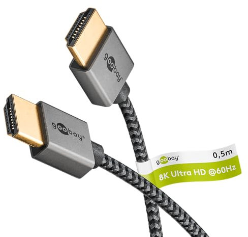 goobay Câble HDMI Ultraslim / 0,5m Câble HDMI 2.1 pour vidéo 8K, Sharkskin Grey - Parfait pour les installations étroites, avec une vidéo haute résolution et une qualité de son époustouflante, 75756