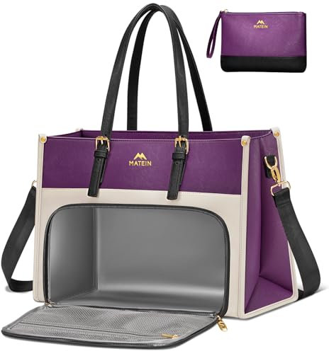 MATEIN Bolso Ordenador Portatil Mujer con Compartimento para Almuerzo, Maletin Portatil 15,6 Pulgadas con Bolsillo Adicional Bolso Mujer Grande Impermeable Puerto USB para Trabajo y Viajes, Morado