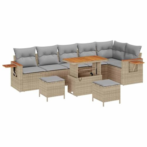 vidaXL 9-teiliges Garten-Sofa-Set mit Kissen – beiges Poly-Rattan, robust und wetterfest für Deine Patio-Möbel. Perfekt für die Terrasse oder die Lounge, um entspannt abzuhängen.