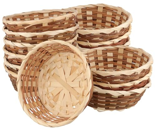 SENJEOK 15 PCS Small Bamboo Bread Baskets, 17cm Small Round Gift Baskets for Hamper Fruit Display