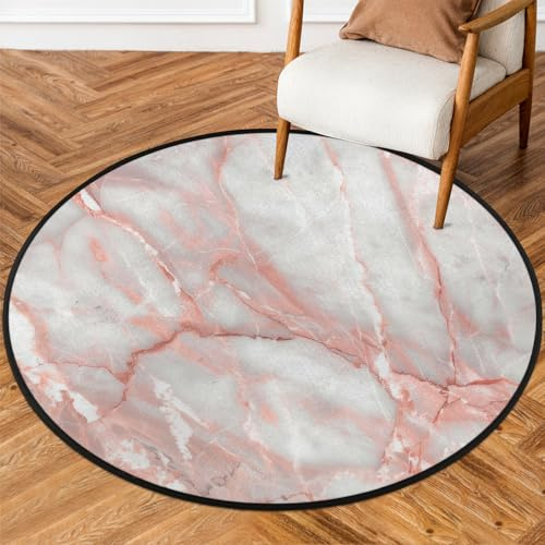Mexpekil Tapis rond d'intérieur/extérieur de 1,5 m, motif marbre rose, tapis rond antidérapant pour salon, table basse, cuisine